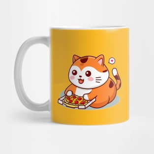 Cute fat cat likes to eat pizza. Mug